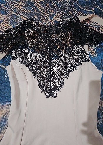 Beyaz Dantelli Mini Straplez Kadın Elbise - Görsel 2