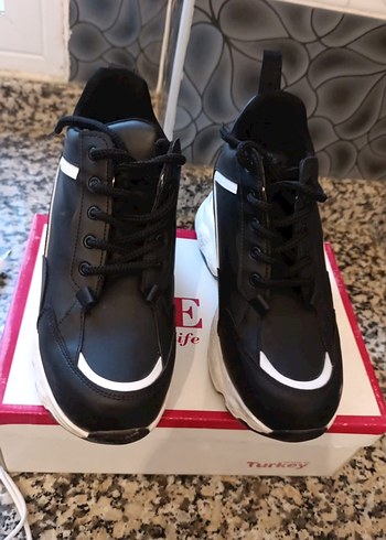 Fashionsak Siyah Bağcıklı Platform Spor Ayakkabı