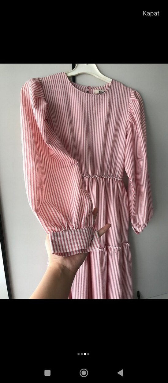 Pembe Çizgili Uzun Bohem Elbise - Görsel 3