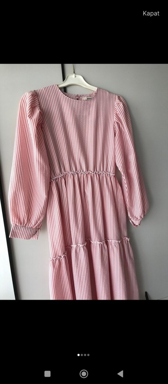 Pembe Çizgili Uzun Bohem Elbise - Görsel 2