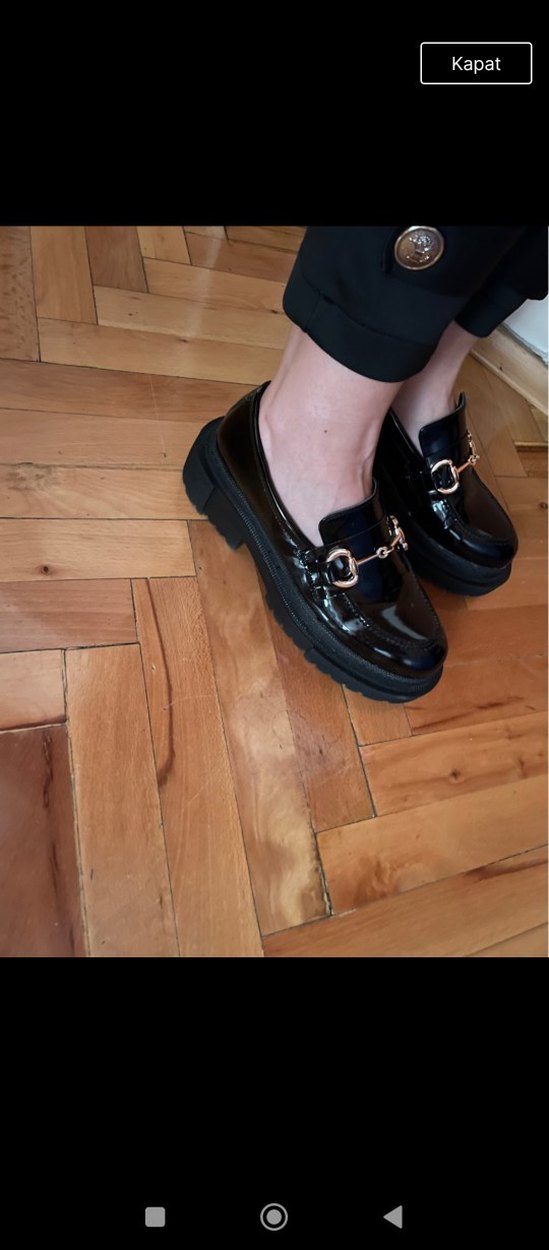 Siyah Parlak Platform Topuklu Tokalı Kadın Loafer - Görsel 4