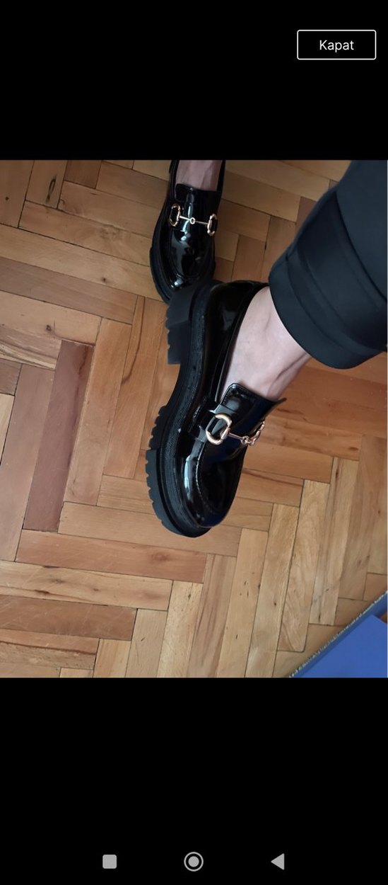 Siyah Parlak Platform Topuklu Tokalı Kadın Loafer - Görsel 3