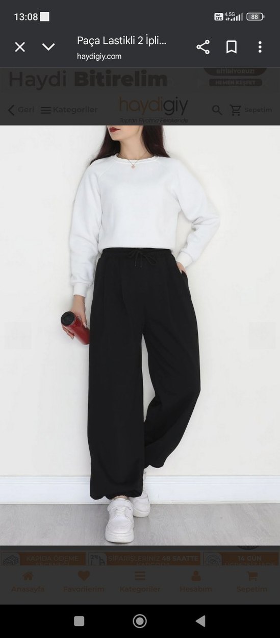 Siyah Rahat Kesim Kadın Eşofman Altı - Görsel 5