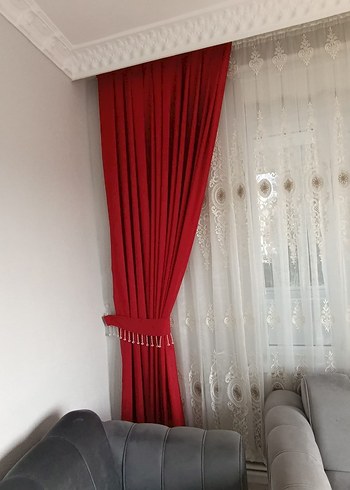 nakışlı klâsik kırmızı perde - Görsel 2