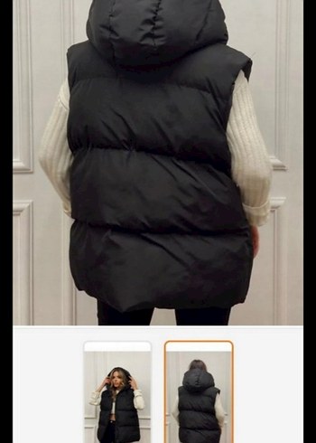 Siyah Kapüşonlu  fermuarlı Kadın Yelek - Görsel 3