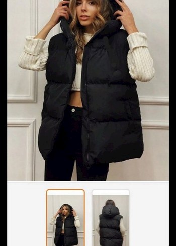 Siyah Kapüşonlu  fermuarlı Kadın Yelek - Görsel 2