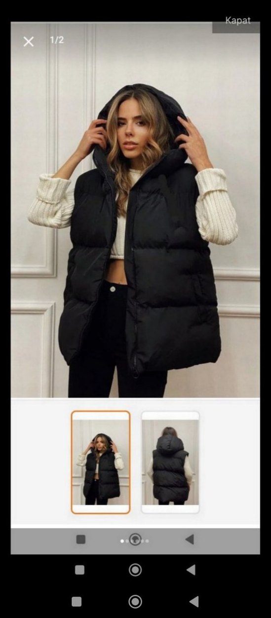 Siyah Kapüşonlu  fermuarlı Kadın Yelek - Görsel 2