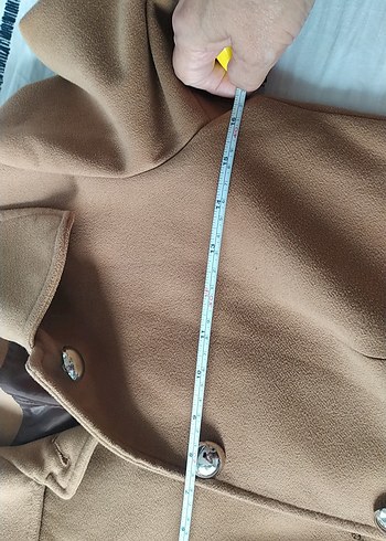 36 Beden camel Renk koton, Düğmeli Camel kaşe Midi Kaban