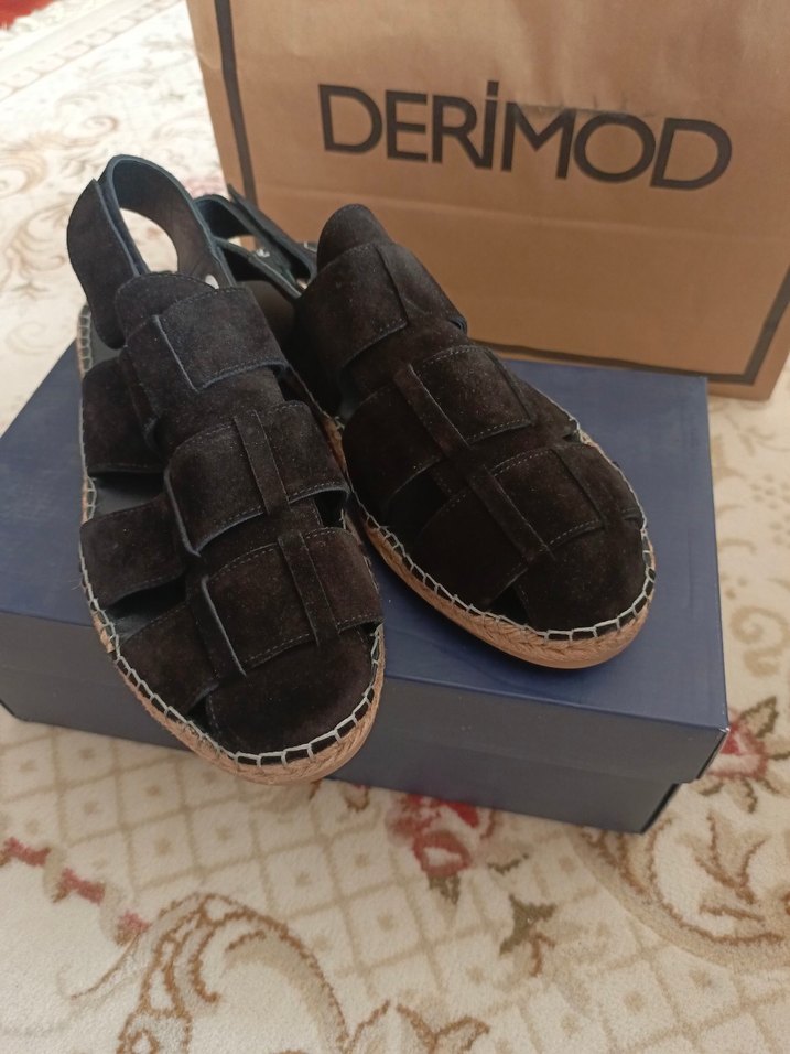 Siyah derimod süet sandalet sıfır - Görsel 2