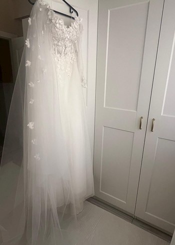 Uzun Kollu Dantel  Beyaz Gelinlik - Görsel 7