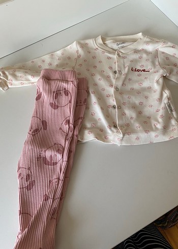 Pembe Uzun Kollu Baskılı Bebek Kıyafet Takımı