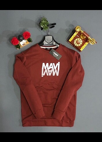 Mavi Logolu Kiremit Renk Sweatshirt