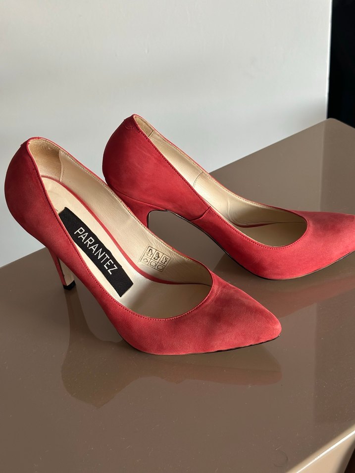 Kırmızı Süet Stiletto Topuklu Kadın Ayakkabı - Görsel 5