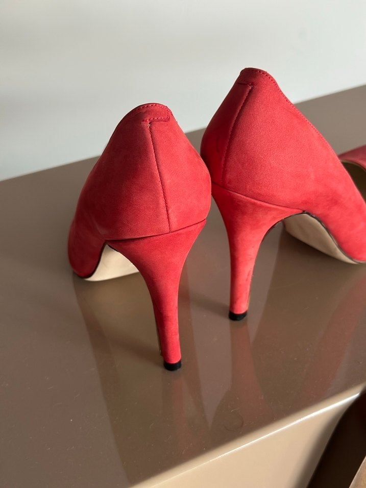 Kırmızı Süet Stiletto Topuklu Kadın Ayakkabı - Görsel 3