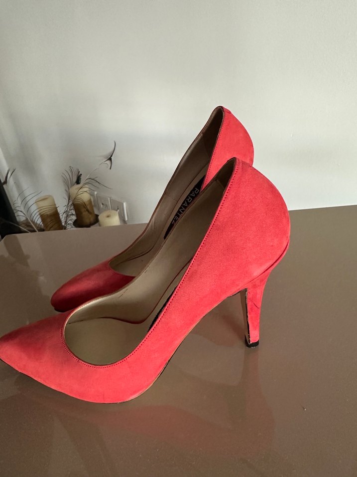Kırmızı Süet Stiletto Topuklu Kadın Ayakkabı - Görsel 4