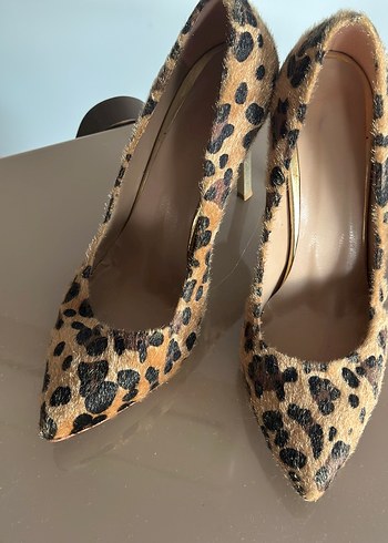 Kahverengi Leopar Desenli Süet Stiletto