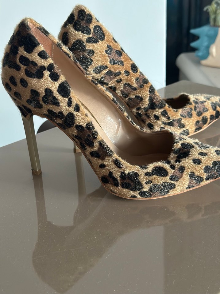 Kahverengi Leopar Desenli Süet Stiletto - Görsel 3