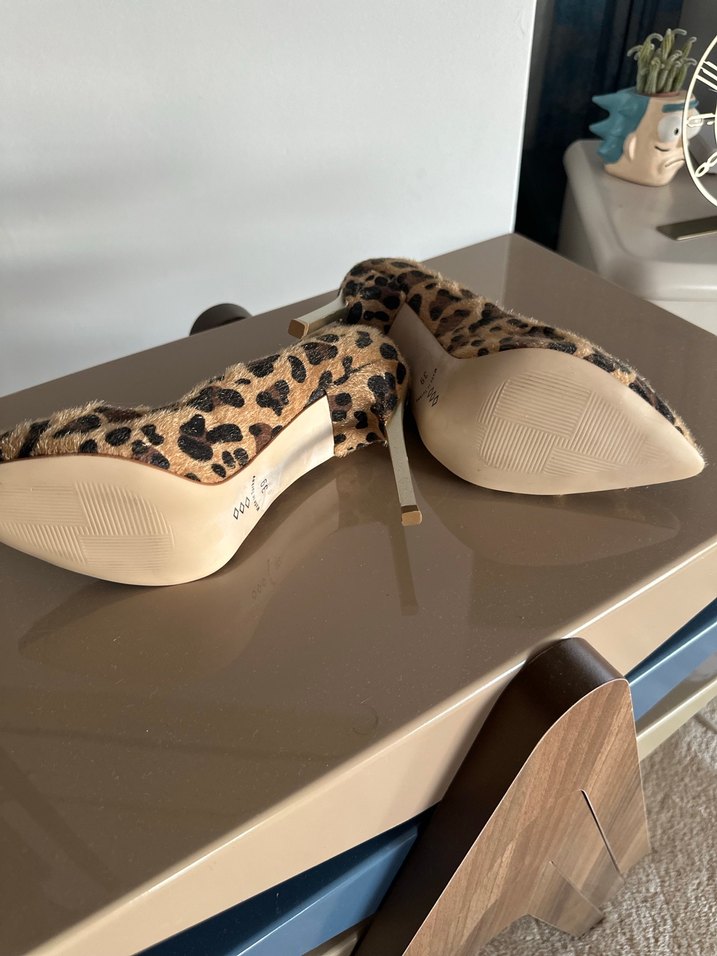 Kahverengi Leopar Desenli Süet Stiletto - Görsel 4