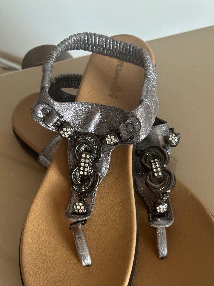 Gri Yılan Desenli Dolgu Topuklu Kadın Sandalet - Görsel 4