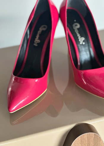 Parlak Pembe Rugan Stiletto Kadın Ayakkabı - Görsel 5