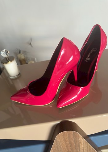 Parlak Pembe Rugan Stiletto Kadın Ayakkabı - Görsel 4