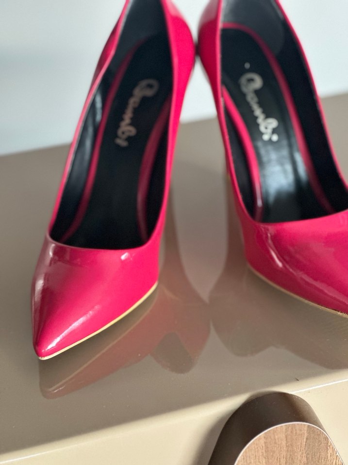 Parlak Pembe Rugan Stiletto Kadın Ayakkabı - Görsel 5