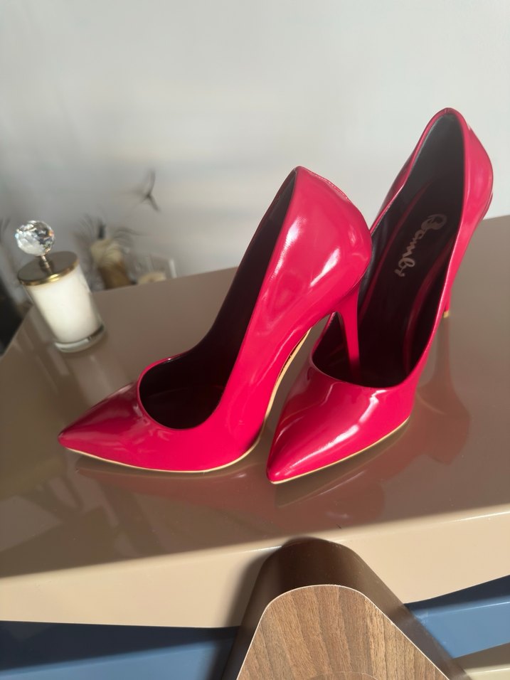 Parlak Pembe Rugan Stiletto Kadın Ayakkabı - Görsel 4