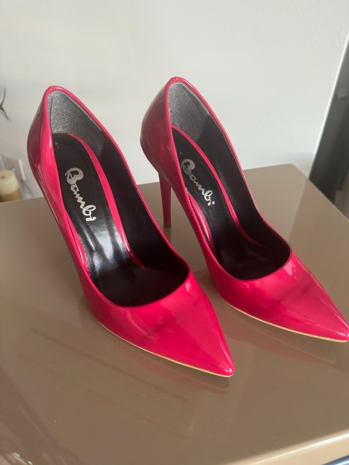 Parlak Pembe Rugan Stiletto Kadın Ayakkabı - Görsel 3