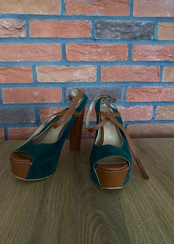 Yeşil Süet Taba detaylı Platform Topuklu Kadın Ayakkabı - Görsel 6