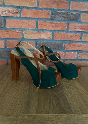 Yeşil Süet Taba detaylı Platform Topuklu Kadın Ayakkabı - Görsel 4