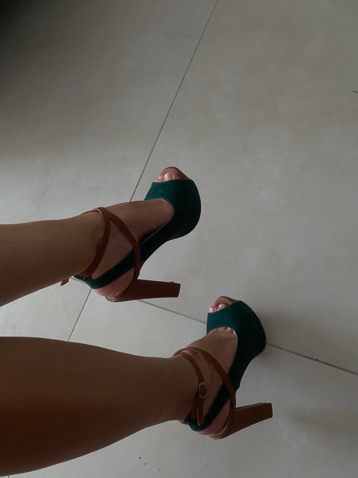 Yeşil Süet Taba detaylı Platform Topuklu Kadın Ayakkabı - Görsel 3