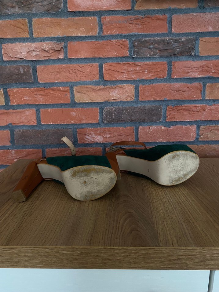 Yeşil Süet Taba detaylı Platform Topuklu Kadın Ayakkabı - Görsel 5