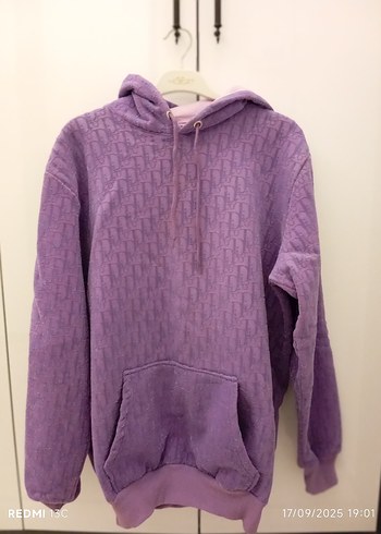 Mor Kapüşonlu Örgü Detaylı Kadın Sweatshirt