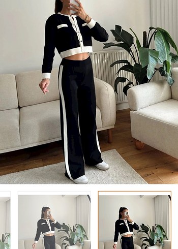 Siyah Beyaz Düğmeli Takım - Görsel 3