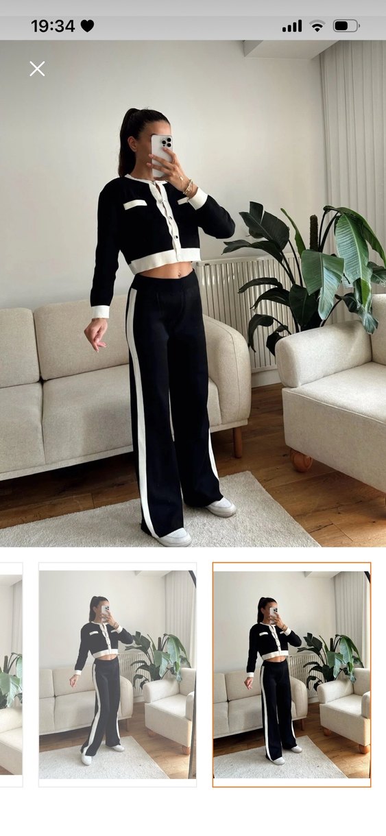 Siyah Beyaz Düğmeli Takım - Görsel 3