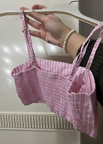 Pembe Çizgili Mini Büstiyer Crop - Görsel 2