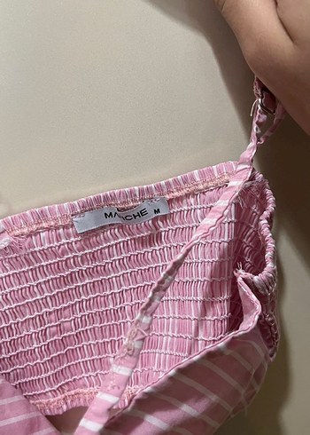 Pembe Çizgili Mini Büstiyer Crop - Görsel 3