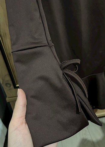 Uzun Kollu Kahverengi Midi Elbise - Görsel 3