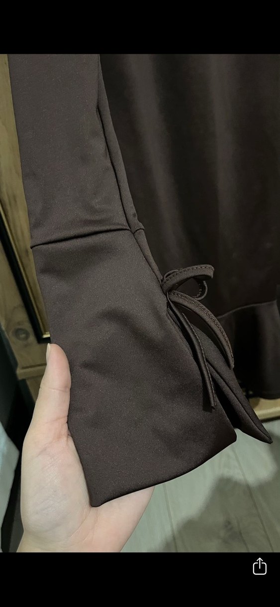 Uzun Kollu Kahverengi Midi Elbise - Görsel 3