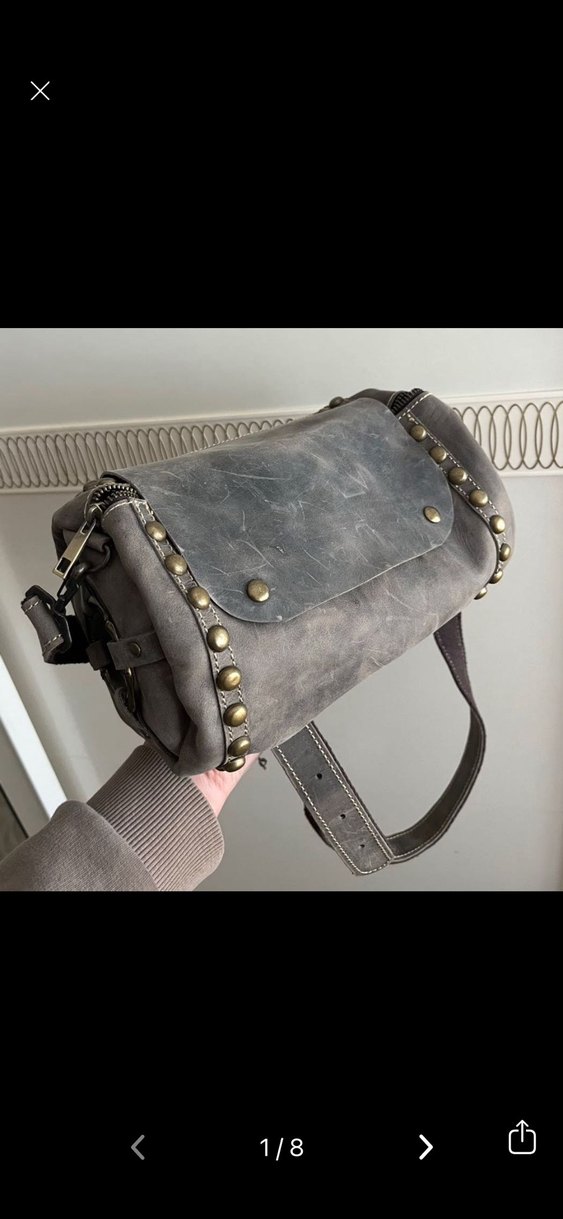 Gri Özel Yapım Hakiki Deri Kemerli Çanta - Görsel 2