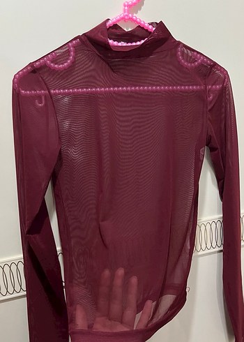 Bordo Transparan Balıkçı Yaka Kadın Bluz - Görsel 2