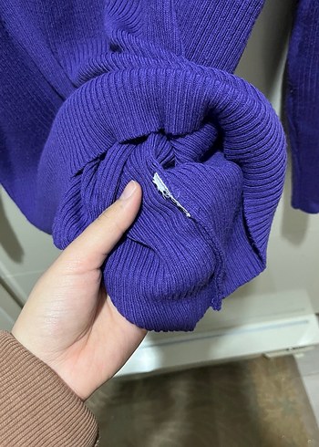 Mor Yüksek Yakalı Örgü Kadın Kazak - Görsel 4