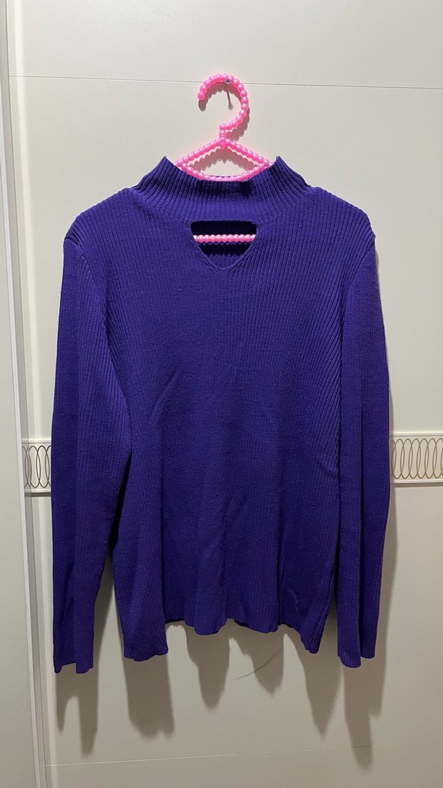 Mor Yüksek Yakalı Örgü Kadın Kazak - Görsel 2