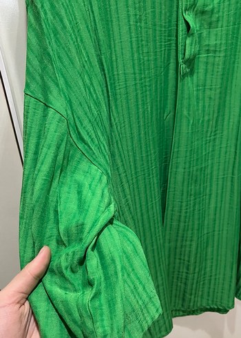 Yeşil Salaş Kadın Keten Gömlek - Görsel 3