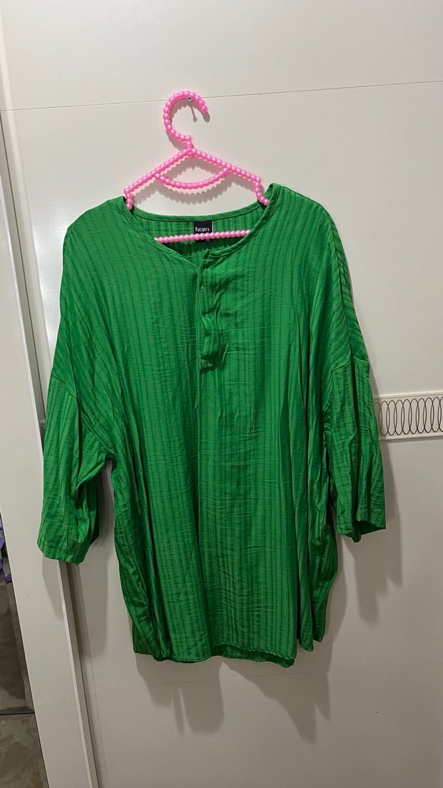 Yeşil Salaş Kadın Keten Gömlek - Görsel 2