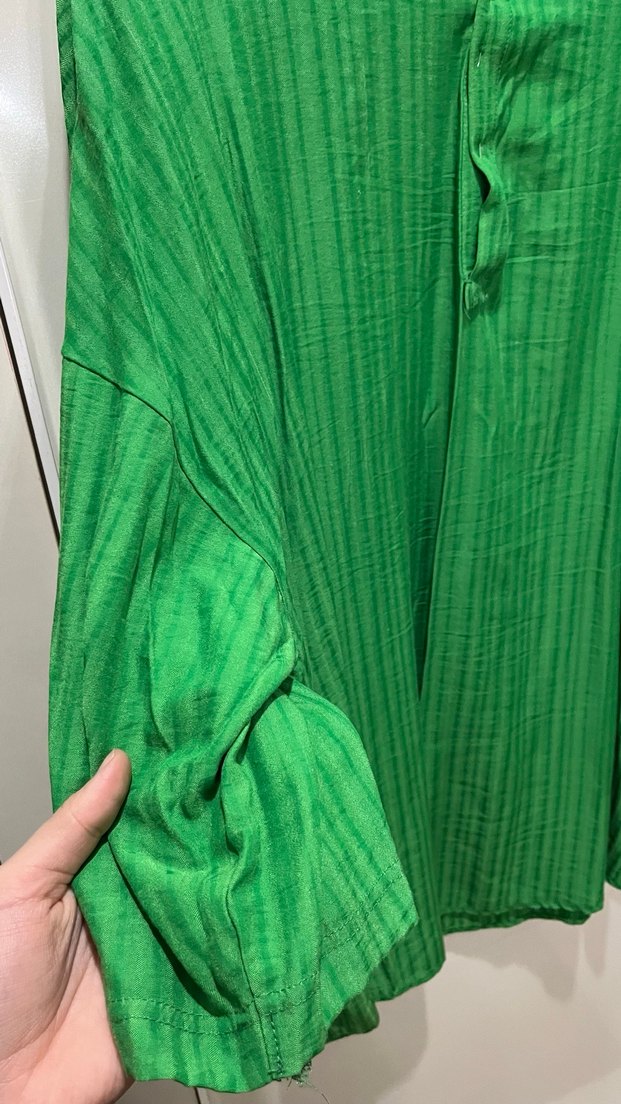 Yeşil Salaş Kadın Keten Gömlek - Görsel 3