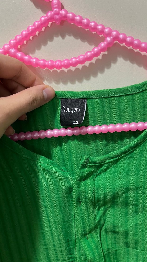 Yeşil Salaş Kadın Keten Gömlek - Görsel 4