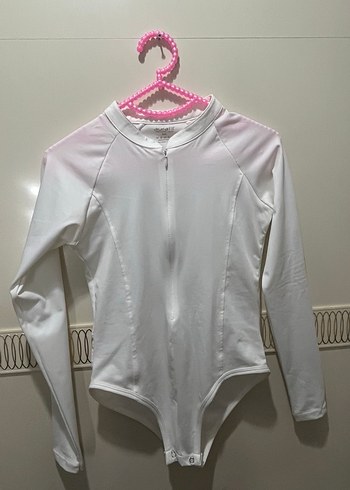 Beyaz Fermuarlı Uzun Kollu Kadın Bluz - Görsel 3