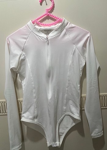 Beyaz Fermuarlı Uzun Kollu Kadın Bluz - Görsel 2