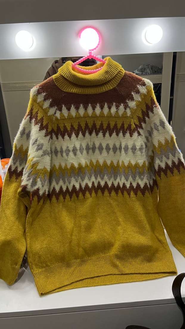 Yüksek Yakalı Örgü Kadın Kazak - Görsel 2